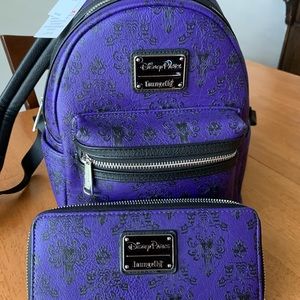 Loungefly Disney’s Haunted Mansion backpack purse with matching wallet